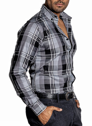 Camisa Hombre Casual Cuadros Grises, Negros