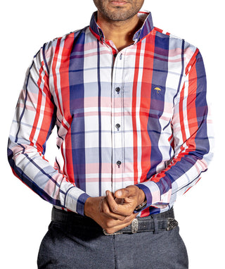 Camisa Hombre Casual Cuadros Blancos, Marino, Rojos