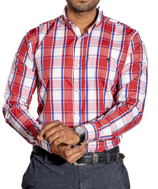 Camisa Hombre Casual Cuadros Blancos, Rojos