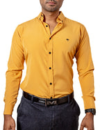 Men's Casual Long Sleeve Yellow Plain Shirt