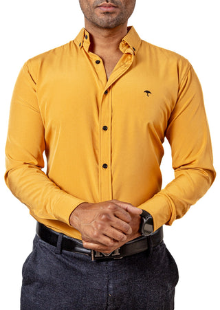 Camisa Hombre Casual Manga Larga Amarillo Lisa