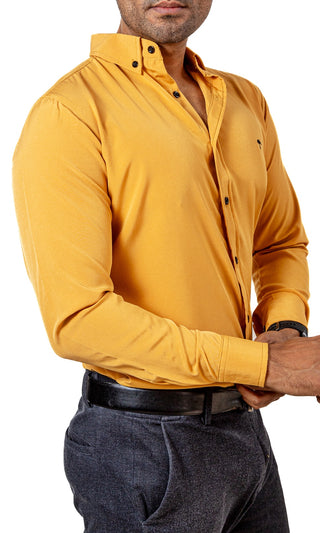 Camisa Hombre Casual Manga Larga Amarillo Lisa