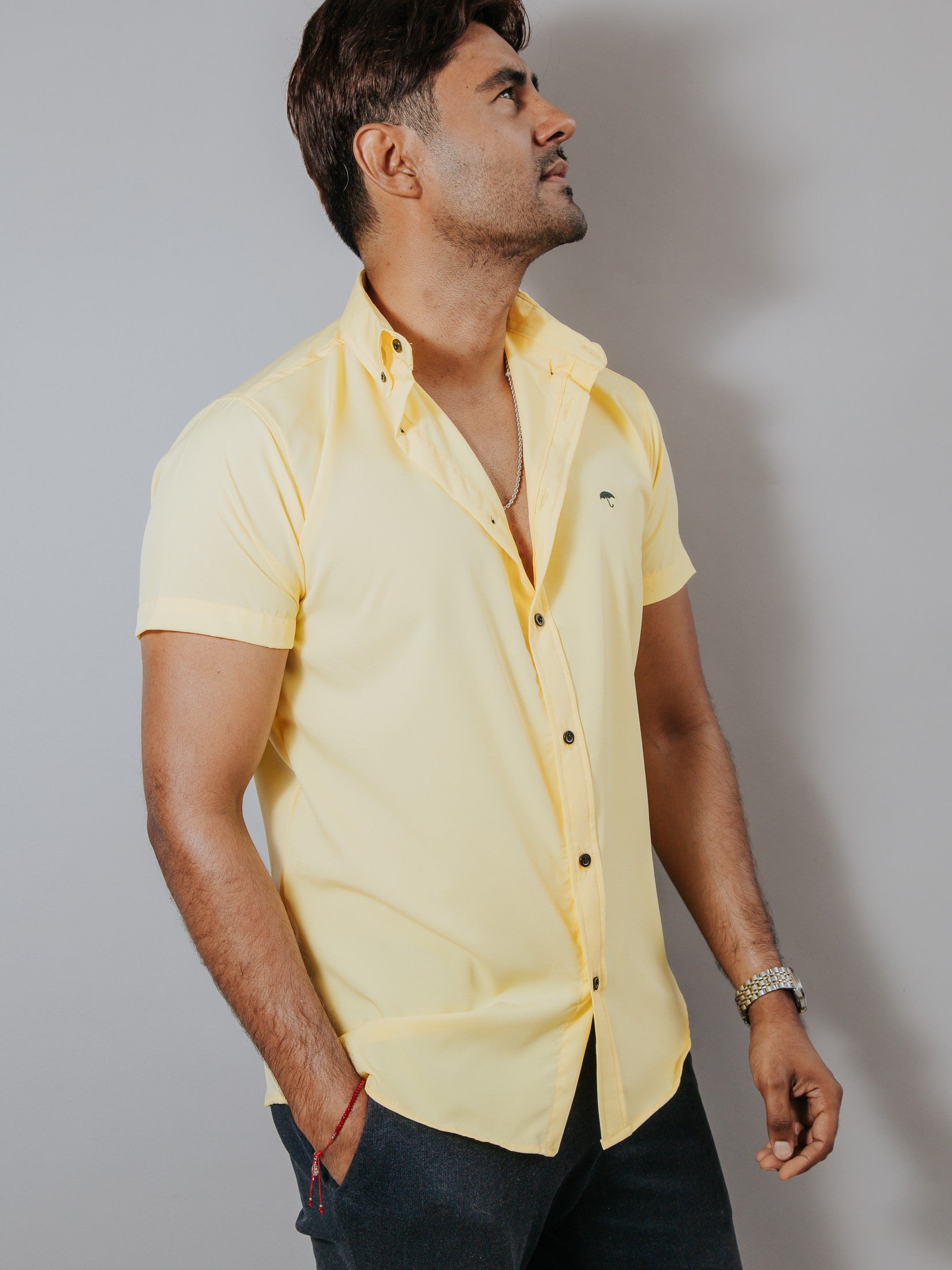 Camisa Hombre Casual Lisa Amarillo - 34 (S)-Tiendas Platino