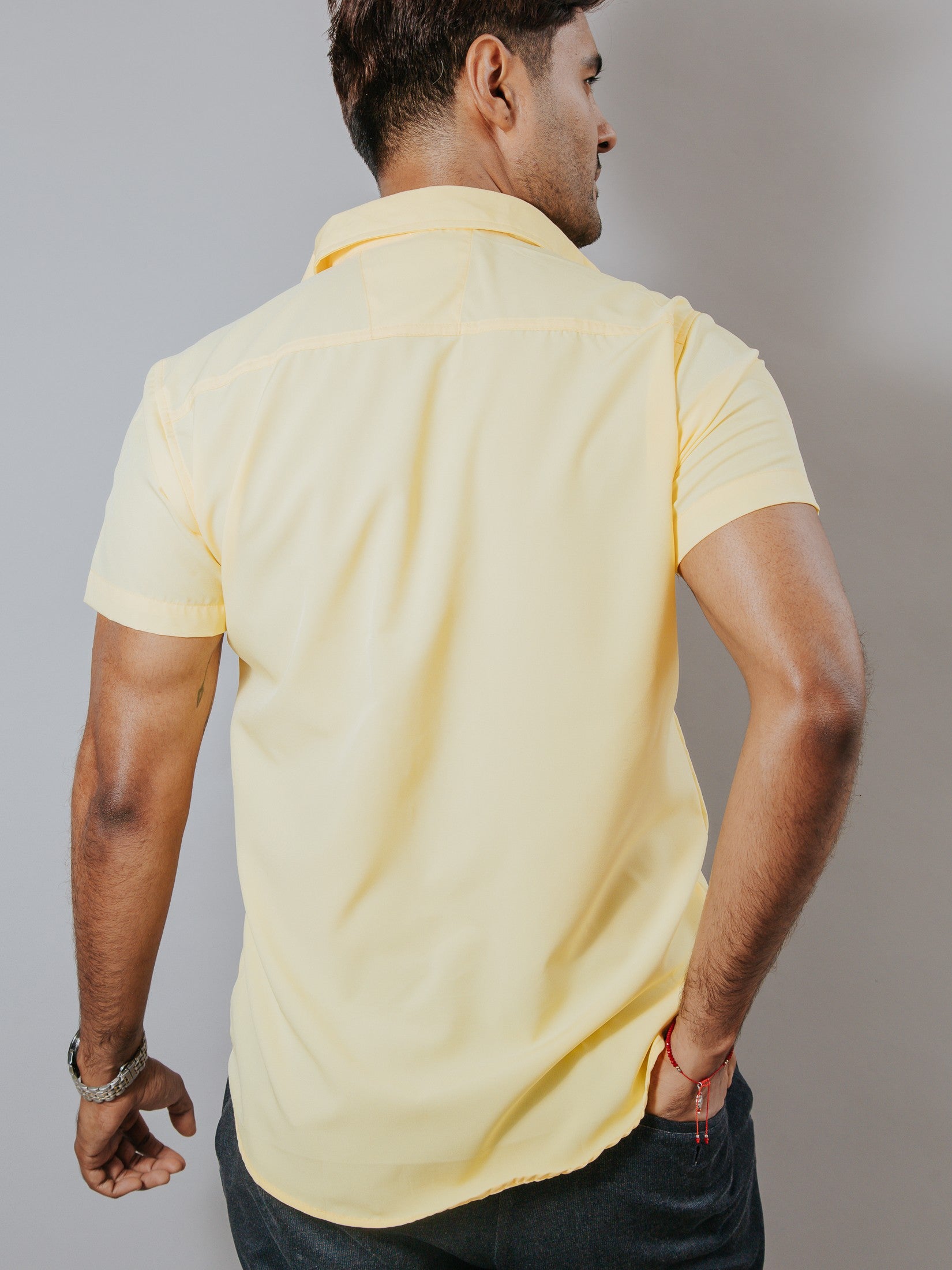 Camisa Hombre Casual Lisa Amarillo - 34 (S)-Tiendas Platino