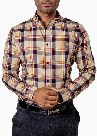 Camisa Hombre Casual Cuadros Beige, Rojos, Negros