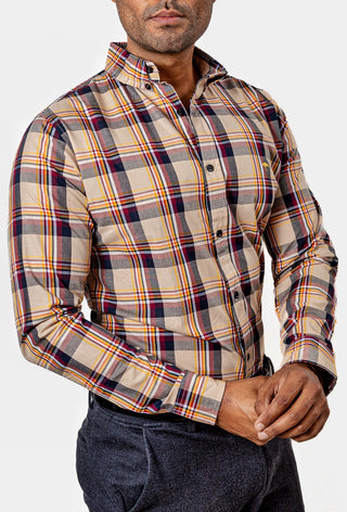 Camisa Hombre Casual Cuadros Beige, Rojos, Negros