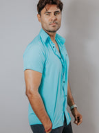 Camisa Hombre Casual Lisa Azul Turquesa