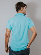 Camisa Hombre Casual Lisa Azul Turquesa