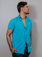 Camisa Hombre Casual Lisa Azul Cielo