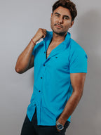 Camisa Hombre Casual Lisa Azul Cielo