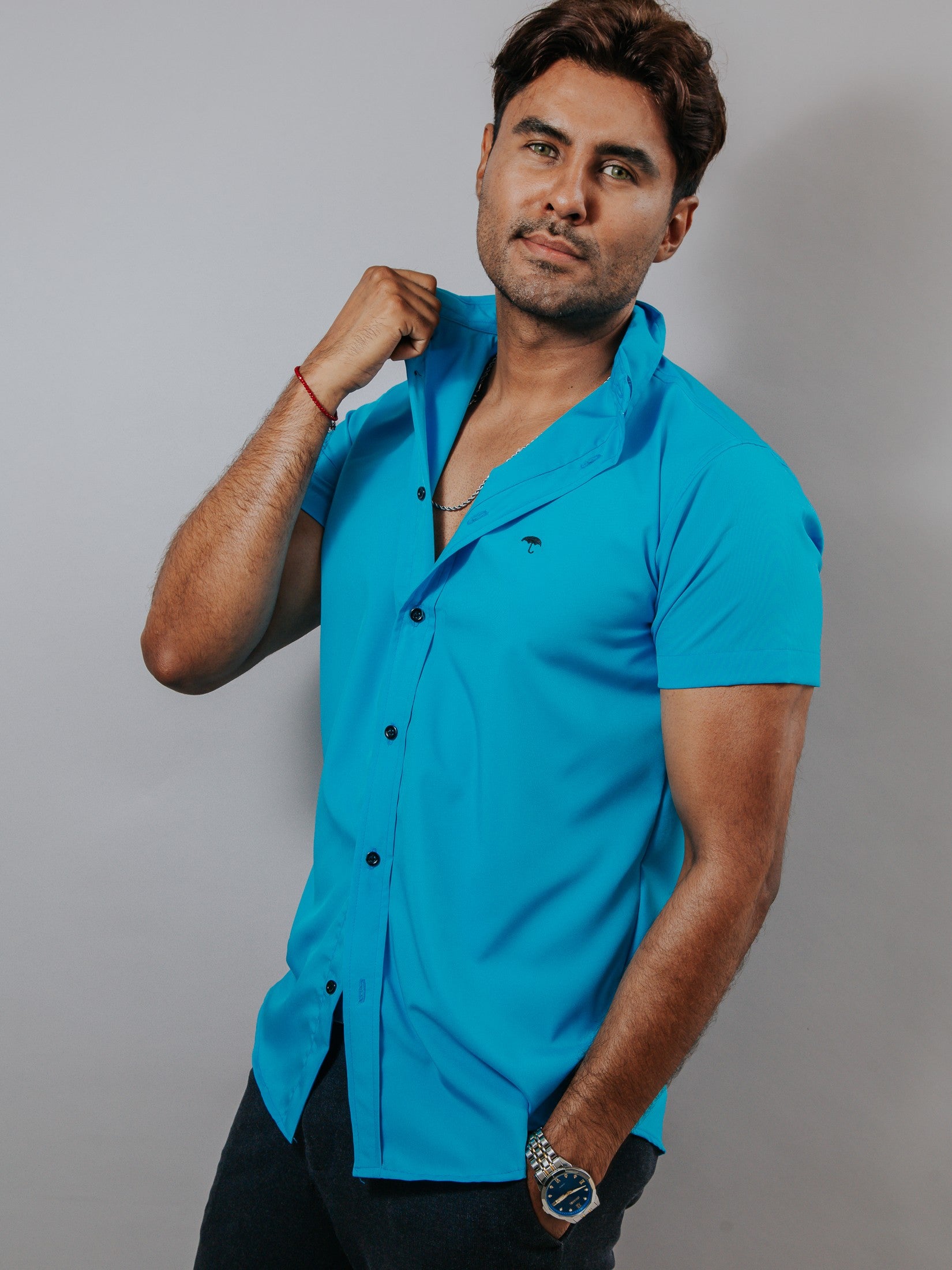 Camisa Hombre Casual Lisa Azul Cielo