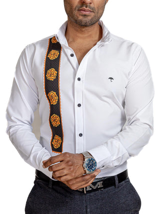 Camisa Hombre Casual Blanca Gobernador Franja Flores