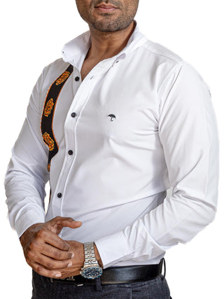 Camisa Hombre Casual Blanca Gobernador Franja Flores