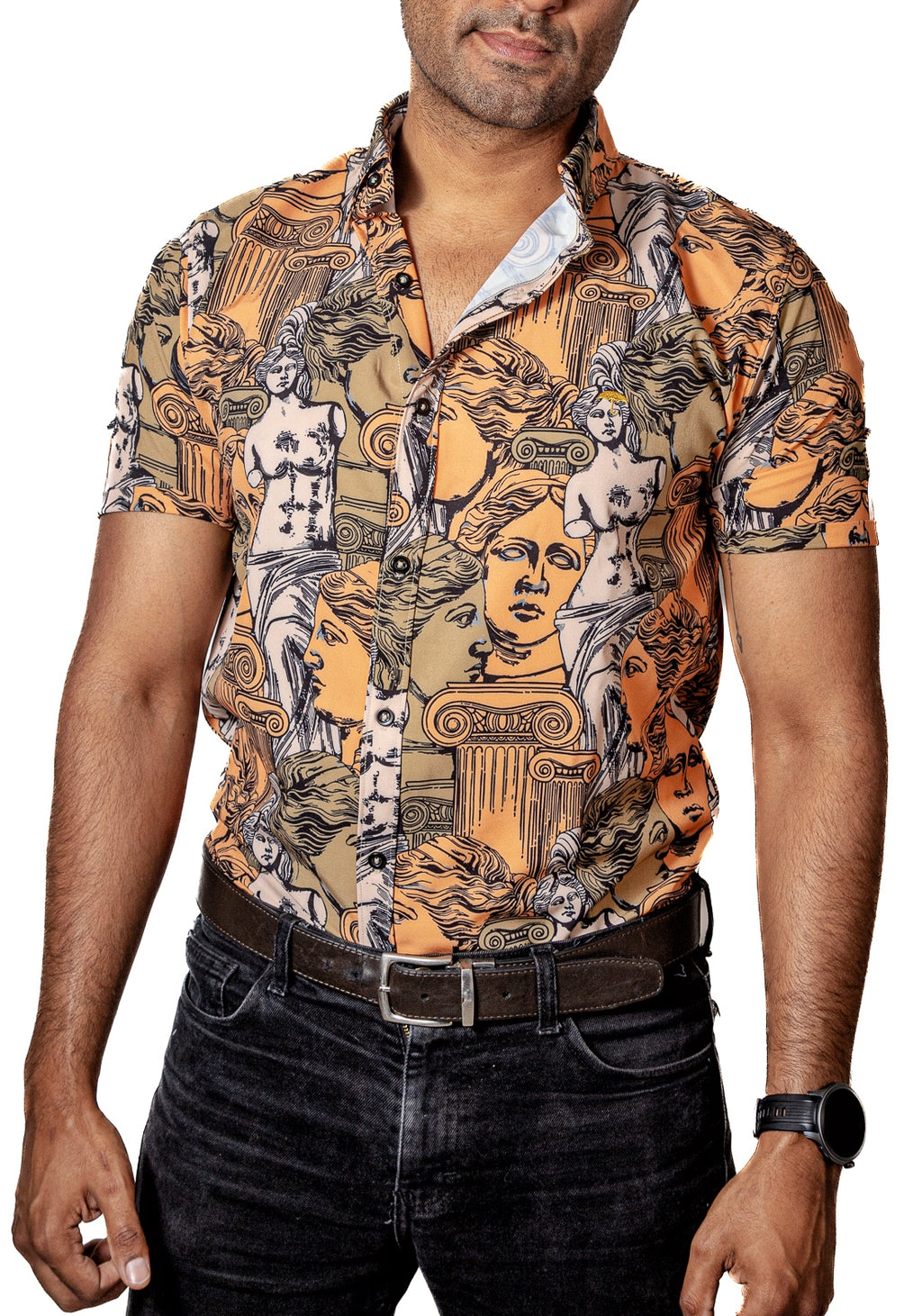 Camisa Hombre Casual Esculturas Griegas Naranjas - Tiendas Platino Camisas Hombre 34 (S)