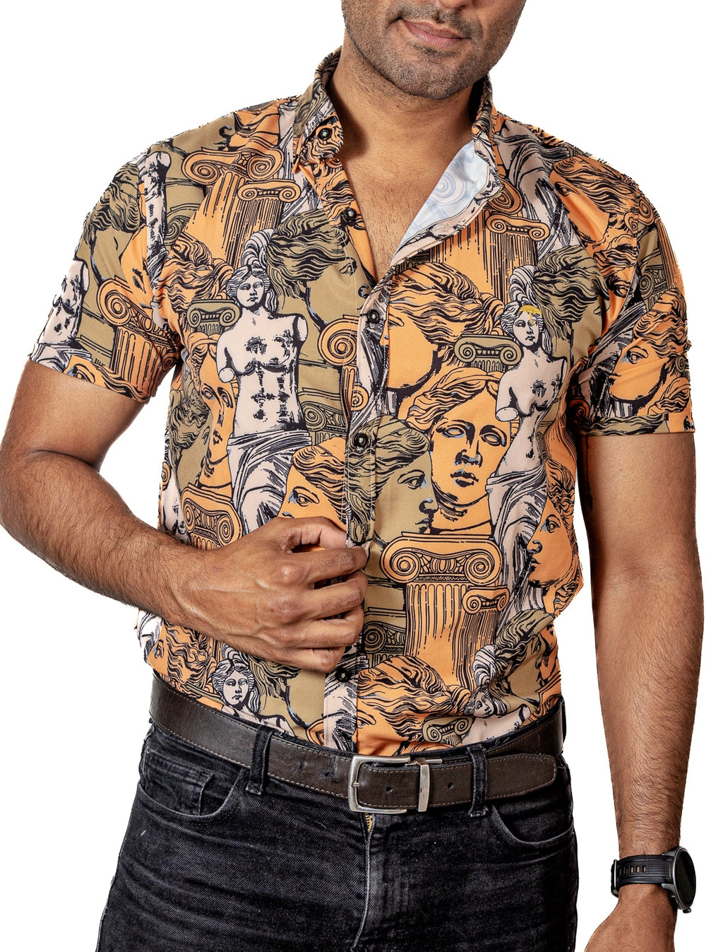 Camisa Hombre Casual Esculturas Griegas Naranjas - Tiendas Platino Camisas Hombre 34 (S)