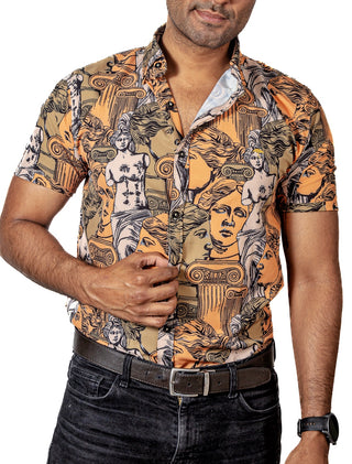 Camisa Hombre Casual Esculturas Griegas Naranjas