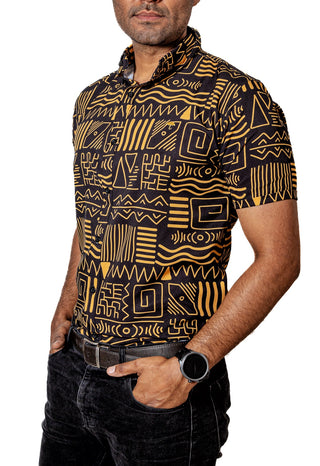 Camisa Hombre Casual Negra Figuras Oro