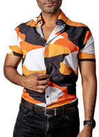 Camisa Hombre Casual Figuras Naranjas, Negras, Blancas - 34 (S)-Tiendas Platino