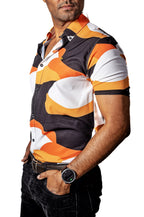 Camisa Hombre Casual Figuras Naranjas, Negras, Blancas - 34 (S)-Tiendas Platino