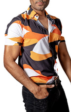 Camisa Hombre Casual Figuras Naranjas, Negras, Blancas - 34 (S)-Tiendas Platino