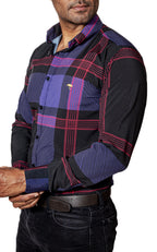 Camisa Hombre Casual Negra Rayas Morada, Roja - Tiendas Platino Camisas Hombre 34 (S)