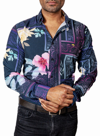 Camisa Hombre Casual Marino Flores Colores