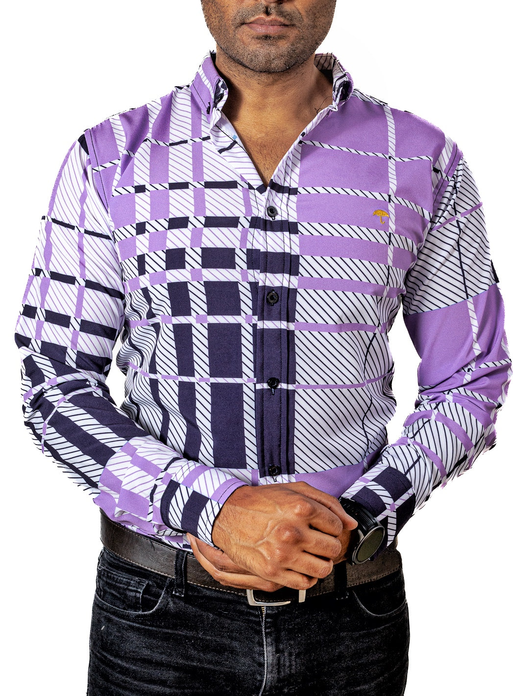 Camisa Hombre Casual Cuadros Morados, Blancos, Negros - 34 (S)-Tiendas Platino