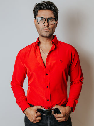 Camisa Hombre Casual Slim Fit Roja Lisa 007