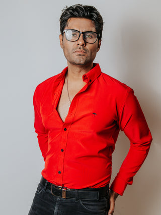 Camisa Hombre Casual Slim Fit Roja Lisa 007