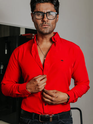 Camisa Hombre Casual Slim Fit Roja Lisa 007