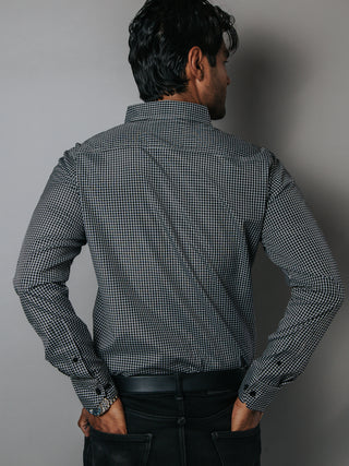 Camisa Casual Hombre, Micro Cuadro Negro Y Blanco