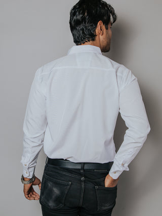 Camisa Hombre Casual Slim Fit Blanca Lisa Brillante