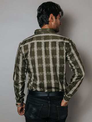 Camisa Casual Hombre,cuadros Verde Y Beige