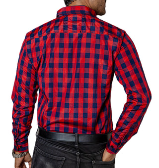 Camisa Hombre Casual Slim Fit Cuadro Grande Rojo Y Azul