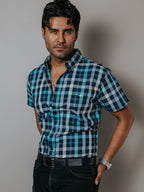 Men's Casual Shirt, Sky Blue, Beige, Navy Blue Checkered