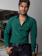 Camisa Hombre Casual Verde Oscuro Lisa