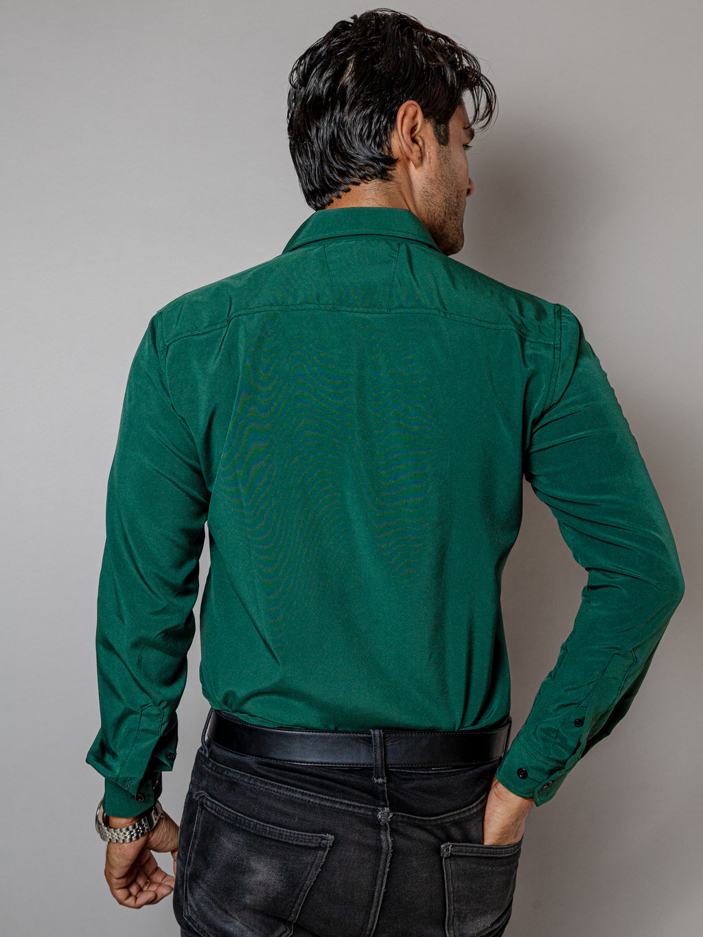Camisa Hombre Casual Verde Oscuro Lisa
