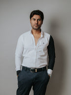 Camisa Hombre Lisa Blanca Manga Negra