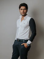 Camisa Hombre Lisa Blanca Manga Negra