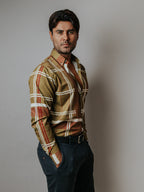 Camisa Hombre Casual Verde Olivo Detalle Griego Marrón y Blanco - 34 (S)-Tiendas Platino