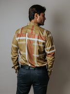 Camisa Hombre Casual Verde Olivo Detalle Griego Marrón y Blanco - 34 (S)-Tiendas Platino