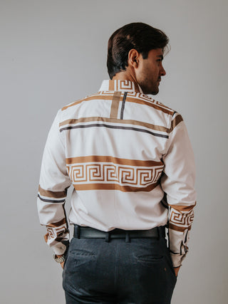 Camisa Hombre Beige Claro Det. Griego Café