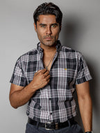 Men's Casual Shirt, Black Gray Checkered