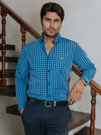 Camisa Hombre Casual Mini Cuadros Azul, Negros