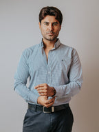 Camisa Hombre Casual Microcuadro Azul Marino