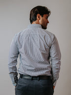 Camisa Hombre Casual Microcuadro Azul Marino