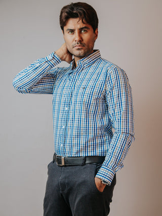 Camisa Hombre Casual Cuadros Azul Cielo Gris y Azul Marino