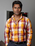 Camisa Hombre Casual Cuadros Amarillo Vino y Blanco - Tiendas Platino Camisas Hombre 34 (S)