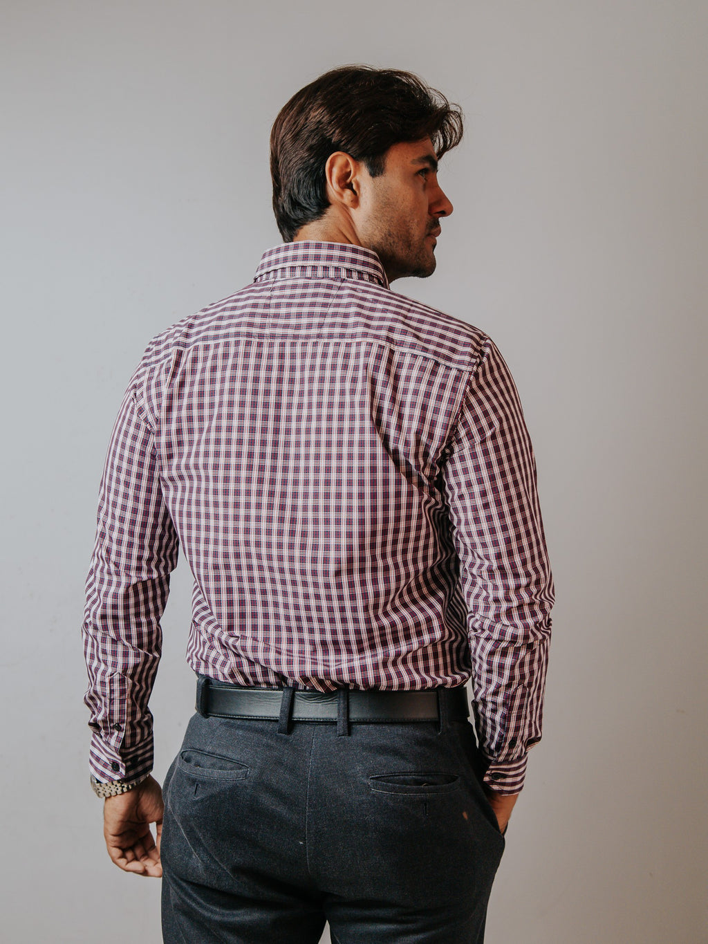 Camisa Hombre Casual Minicuadro Rojo Azul Marino y Blanco