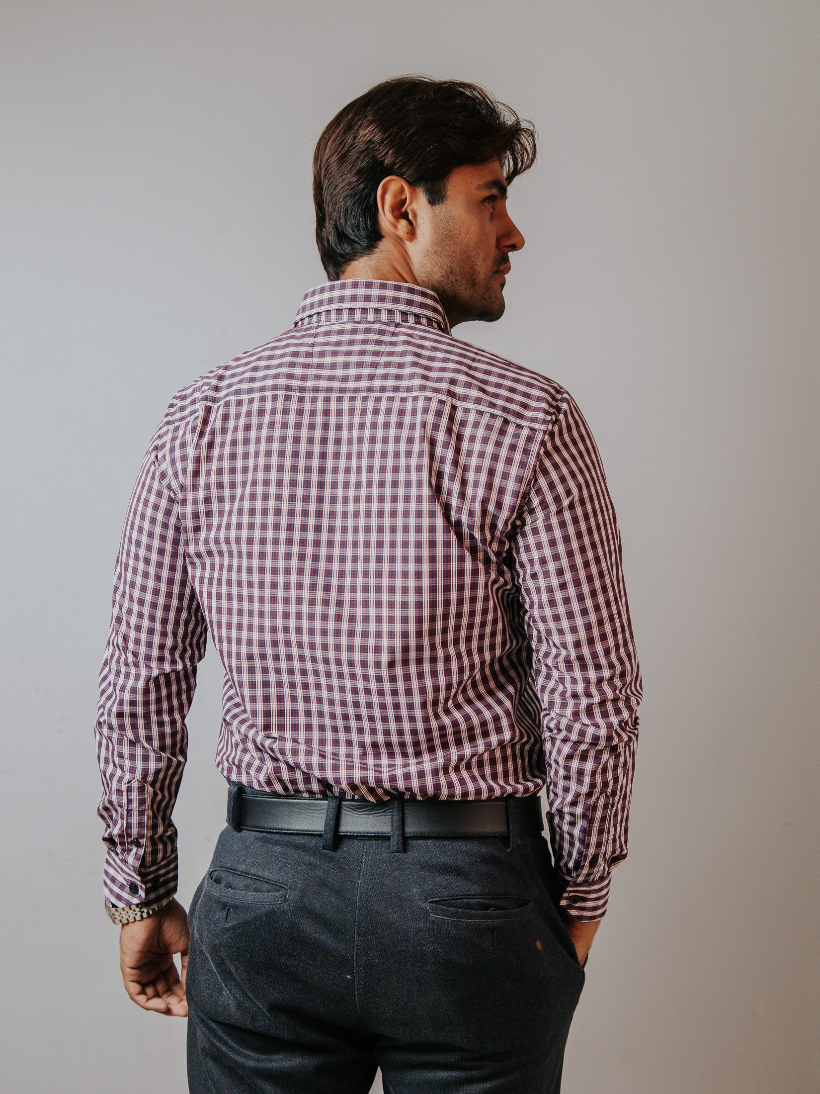 Camisa Hombre Casual Minicuadro Rojo Azul Marino y Blanco